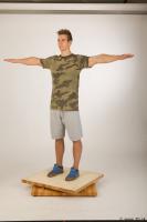 Whole body army tshirt light gray shorts modeling t pose of Timothy 0002